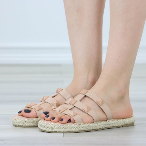 Nude Quilted Pattern Espadrille Trendy Comfy Flat Sandal Slip On Sliders - Picture 15 of 15